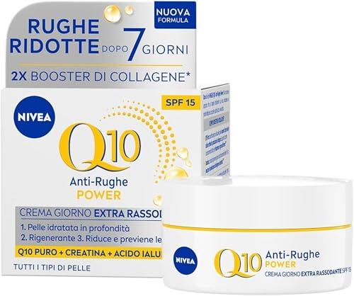 NIVEA Q10 Anti-Rughe Power Crema Giorno Extra Rassodante SPF 15 50 ml, Crema viso antirughe e idratante, Crema viso Acido Ialuronico, Coenzima Q10 e Creatina per un doppio booster di collagene