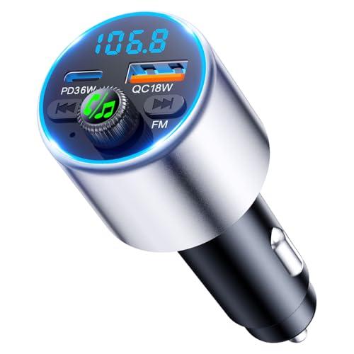EOIWUY Aggiornato Trasmettitore FM Bluetooth 5.3 per Auto, [Ricarica Rapida] Bluetooth Auto con PD36W & QC3.0, [Suono Hi-Fi Nitido & Potente]Adattatore Accendisigari Car Kit Vivavoce