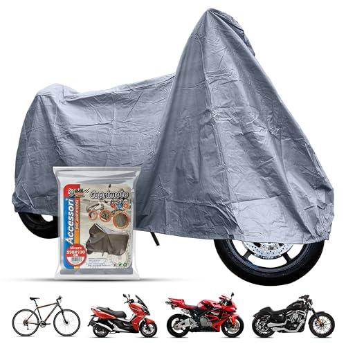 TEMPO DI SALDI Telo Moto per Esterno Impermeabile Grigio 230x130 cm, peso 200 Grammi, Telo Coprimoto e Scooter Antipioggia e Resistente, adatto anche come Copri Bicicletta Da Esterno