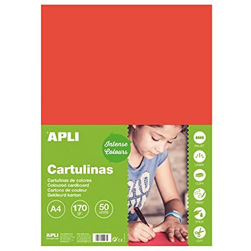 Apli - Cartoncini Colorati Set da 50 Pezzi, A4, Rosso