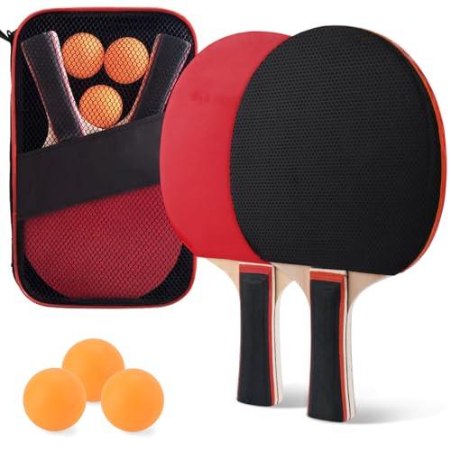 BBWELL Set di Racchette da Ping Pong con 2 Racchette e 3 Palline,1 Borsa Portatile,Set da Tennis da Tavolo Professionale in Gomma a Doppia Faccia,per Amatori,Principianti
