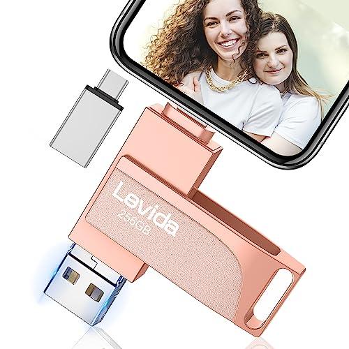 Chiavetta USB 256gb per Phone,Levida Memoria Esterna per scaricare foto,Pen Drive USB C 3.0,Photo Stick,4 in 1 USB Stick per iOS/Smartphone/Pad/Android/PC(Foto/Video/Backup Automatico),Rosa chiaro