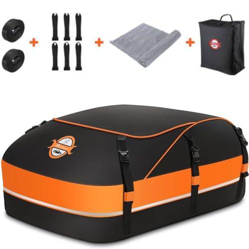 Sailnovo Box Tetto Auto Box Portapacchi per Auto Borsa da Trasporto Impermeabile Per Auto Con O Senza Portapacchi - incluso tappetino protettivo 6 ganci di sicurezza 8 cinghie e custodia(Arancia)