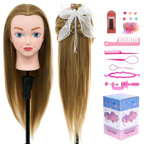 Neverland 20 pollici Testa per Parrucchieri 100% fibra sintetica capelli Testa Parrucchiere Testa bambola da truccare e pettinare Testa mannequin bambole Con Morsetto & DIY Hair Styling Tools