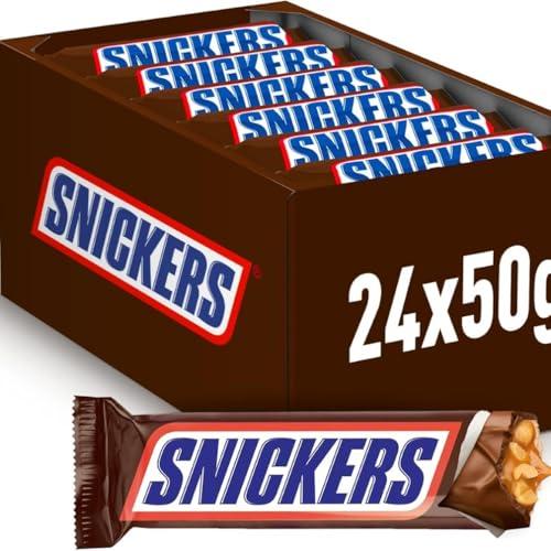 Snickers Barretta con Caramello e Arachidi Tostate Ricoperta al Cioccolato, 24 Barrette X50G (1200G), Nuova versione