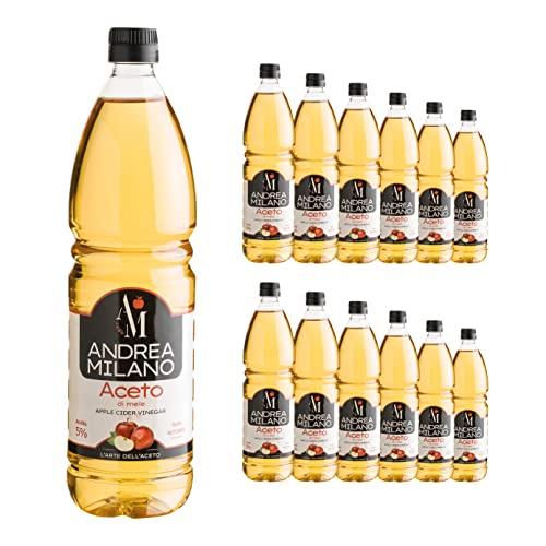 Andrea Milano, Aceto di Mele, Gusto Delicato e Aromatico, Ideale da Abbinare a Verdure Cotte e Crude, 5% di Acidità, Made in Italy, 12 Conf in PET da 1 L