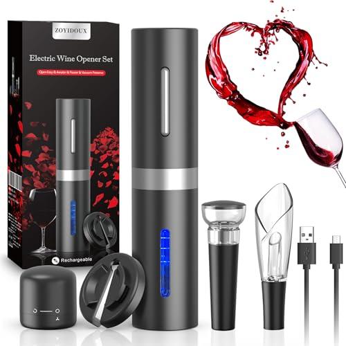 Cavatappi elettrico ricaricabile, Apribottiglie Vino Elettrico 6 In 1 Set Micro USB, Taglia Foglio, Tappi per Vino, Versatore,Linea di Ricarica USB