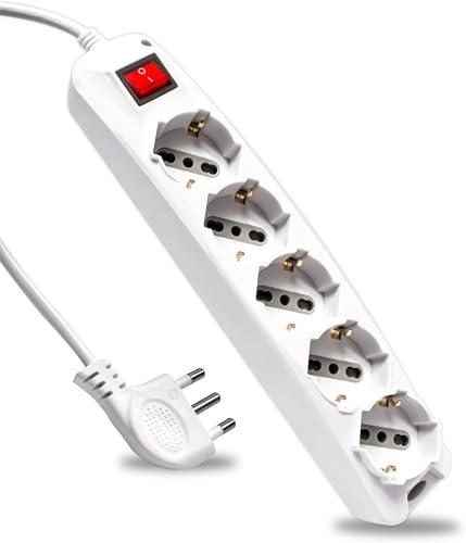 V-TAC Ciabatta Multipresa Elettrica con Interruttore e Cavo da 1,5 Metri - 5 Prese 10/16A Bipasso + Shuko - Spina 16A - Presa Elettrica per Casa, Ufficio, Negozio - Colore Bianco