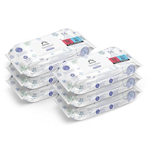 Marchio Amazon - Mama Bear Sensitive Salviette umidificate per bebè, Senza profumazione - 56 Unità (Confezione da 6), 336 pezzi