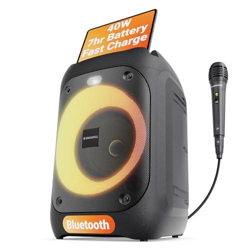 Oakcastle PS100 - Altoparlante portatile Bluetooth per feste, potenza 40 W e batteria ricaricabile fino a 7H, grande altoparlante Bluetooth 2.0 con microfono cablato, modalità karaoke, luci LED per