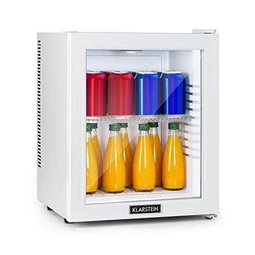 Klarstein Brooklyn Mini Frigo, Frigo Portatile da Camera, Frigorifero Piccolo Silenzioso da Ufficio, Mini Frigo Bar con Illuminazione Interna e Ripiani Rimovibili, Frigo Bar da Campeggio 12-18°C, 23L