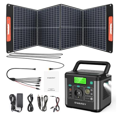 SWAREY Generatore Solare Portatile 222Wh con Pannello Solare Monocristallino 100W 18V AC/DC/USB/QC3.0/Tipo-C Generatore di Corrente per Campeggio RV Outdoor Camper Case Giardino Barche