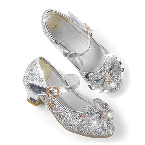 JerrisApparel Scarpe da Principessa per Ragazze Mary Janes Matrimonio Compleanno Festa (Argento, 30 EU)