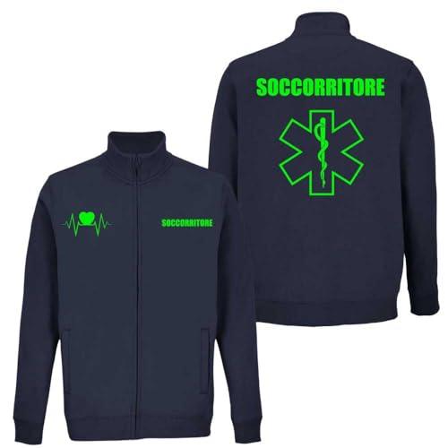 Felpa blu navy con zip intera per soccorritore 118 soccorso con stampa fronte e retro NM (Verde fluo, XXL)