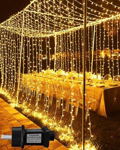 Joysing Tenda Luminosa 6m x 3m 600 LED Tenda Luci Natale con Timer, 8 Modalità Luci Natale Esterno Cascata Impermeabile Tenda Luminosa Interno Per Giardino Matrimonio Camera Festa