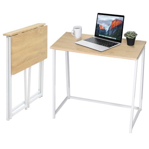 MEUBLE COSY Scrivania per Computer Pieghevole Postazione di Lavoro per Ufficio, Studio, Piccoli Spazi, Facile da Montare, Struttura in Metallo, Rovere e Bianco, 80x44x74cm