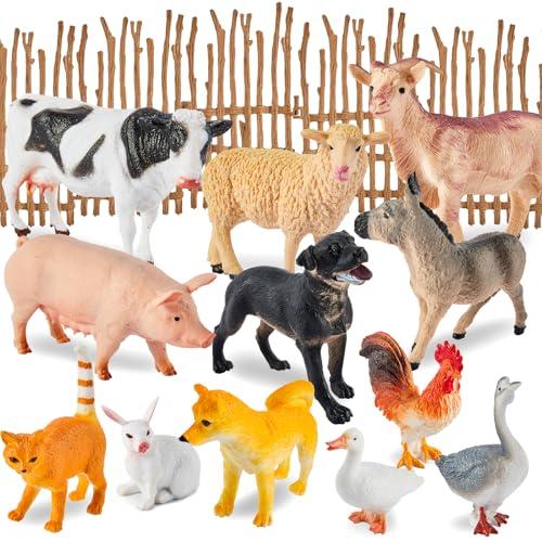 BUYGER Animali Fattoria Giocattolo per Bambini 3 + Anni, Realistico Figure Animali in Plastica, con Assemblare Recinzioni, Giochi Educativo Regalo per Bambini