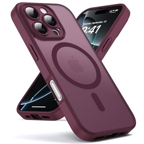 Oududianzi-Cover per iPhone 16 Pro Compatibile con MagSafe, Custodia Traslucida Posteriore PC Silicone TPU Bumper, Protezione Della Fotocamera, Cover Militare Antiurto Anti-Impronte-Bordeaux