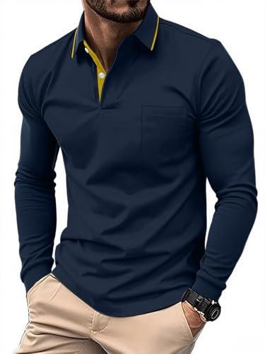 SwissWell Polo Uomo Manica Lunga Golf T-Shirt con Taschino Traspirante e Leggera