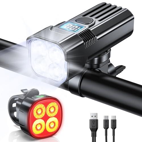 Mohard 2000LM Luci Bicicletta LED 3000mAh, USB Ricaricabile Potenti Luce Bici Posteriore e Anteriore Schermo LED, IP65 Impermeabili Illuminazione Luci Casco Ciclismo 4+7 Modalità Corsa/MTB/Campeggio