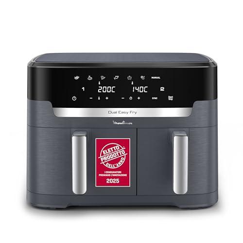 Moulinex Dual Easy Fry XXL, Friggitrice ad Aria 11 Litri, Doppio Cestello Antiaderente Lavabile in Lavastoviglie, Basso Consumo Energetico, 7 Modalità, App Ricette, Colore Java Pepper, EZ9428