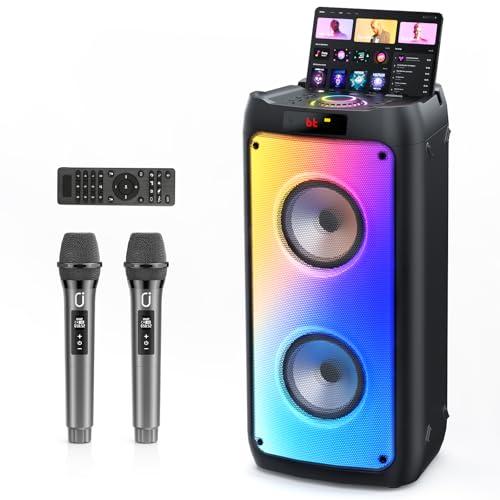 JYX Karaoke con 2 Microfono, 150W Cassa Bluetooth Grande, IPX4 Altoparlante Portatile Bluetooth 5.3 con luce RGB, Canta tu Sistema PA per Adulti, Supporta TF/USB, AUX, FM, TWS