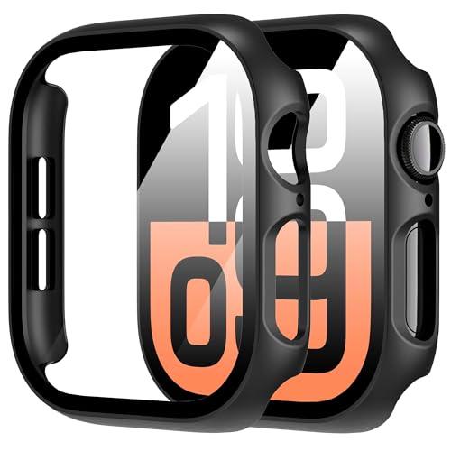 Diruite 2 Pezzi Cover per Apple Watch Series 10 46mm Vetro Temperato Pellicola Protettiva,PC Rigido Case Protettiva Ultrasottil Custodia,Nero,46mm