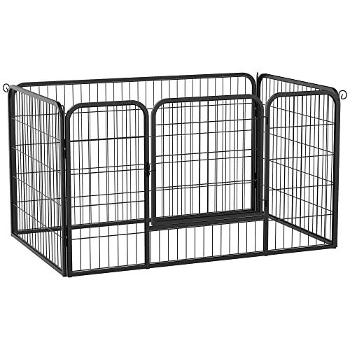 PawHut Recinto per Cani di Piccoli Taglia da Interno ed Esterno, Recinzione per Animali Domestici con Rete 6 pz in Acciaio e Metallo, 125x80x70 cm, Nero