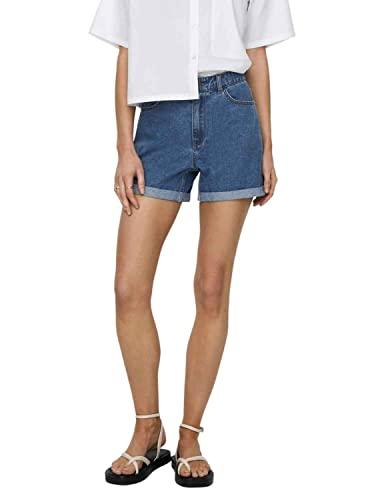 Only ONLVEGA Life HW Mom Shorts Noos Pantaloncini, Blu-3, L Donna