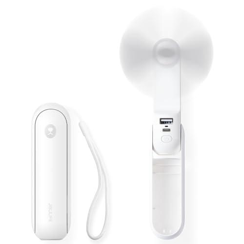 JISULIFE Ventilatore Portatile, Mini 3 In 1 con Batteria Ricaricabile, Ventilatore Tascabile Personale per Viaggi, Rsterni, Power Bank USB, Torcia Elettrica, Regali Ideali Essenziali - Bianco
