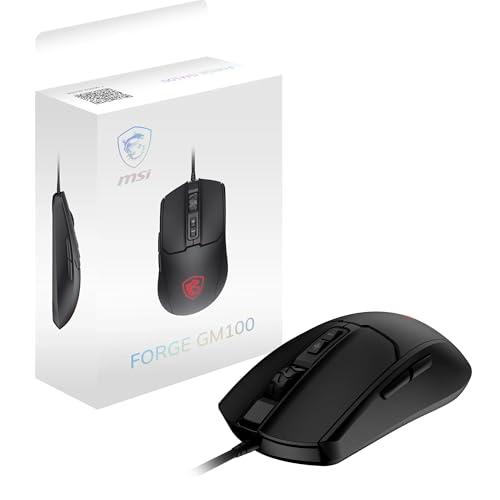 MSI FORGE GM100 Gaming Mouse – Sensore ottico 6400 DPI, design simmetrico, switch con oltre 10 milioni di click, 7 tasti, latenza 8 ms, LED RGB, peso 108 g – cablato
