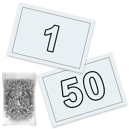 VERY IMPORTANT RUNNER - Pettorali da Gara in Formato A5 (21x15 cm) in Pretex 90g - con Spille Incluse - Ideali per Eventi Sportivi - Numeri Grandi Ben Visibili (1-50)