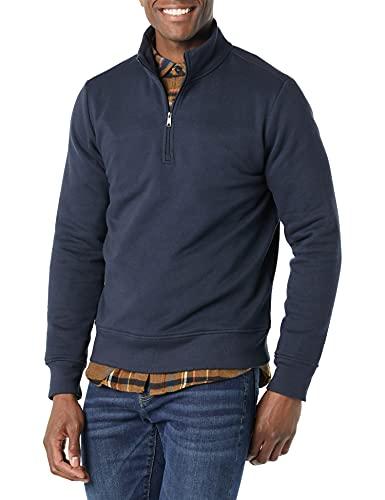 Amazon Essentials Felpa in Pile A Maniche Lunghe con Zip Corta Uomo, Blu Marino, M