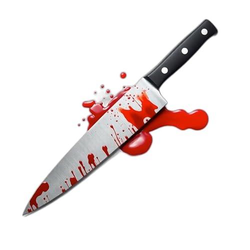 Coltello finto circa 34 cm con sangue, accessorio per Halloween e travestimento – ingannevolmente reale per costume horror