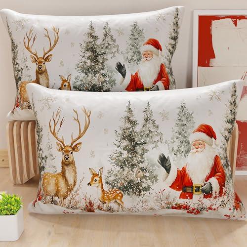 PETTI Artigiani Italiani - Coppia di Federe Cuscino 50x80 cm in Microfibra, Federe Natalizie, Cuscini Arredo di Natale Camera da Letto, Divano, Salotto, Set 2 Fodere Copricuscino, Federa Xmas 17