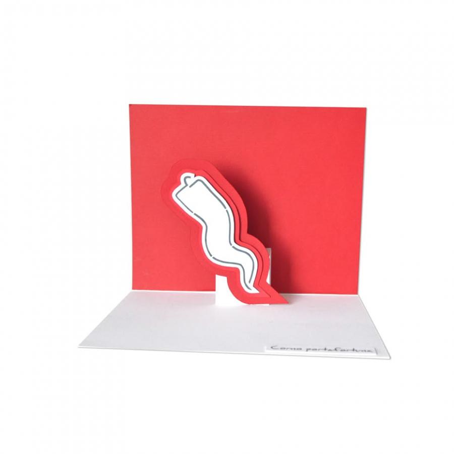 Biglietto - pop-up - Napoli - ccorno porta fortuna - (formato 12 x 15 cm) + biglietto senza scritte all'interno - ideale per contenere banconote e messaggio di testo - realizzato interamente a mano.
