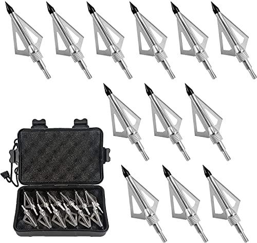 12 Pack di Punte da Caccia con tiro con L'Arco, Punte di frecce da 100/125 grani a 3 Lame Frecce per Caccia e tiro a Segno