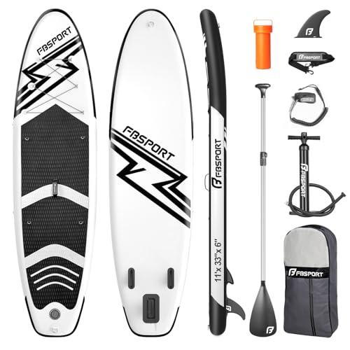 FBSPORT Tavola da SUP Gonfiabile SUP, Stand Up Paddling Board, Stand Up Paddle Board Gonfiabile per Stand Up Paddling 15CM Spessore, Surf con Alluminio Regolabile SUP Paddle + Pompa(Blackwhite)