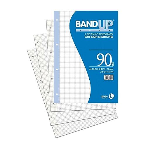BM BeMore – Ricambi Bandup A4 Con Banda Rinforzata – Rigatura 4Mm – Quadretti Senza Margini Per 4° E 5° Elementare, Scuole Medie E Superiori – 40 Fogli – Carta 90G/Mq - 0105490
