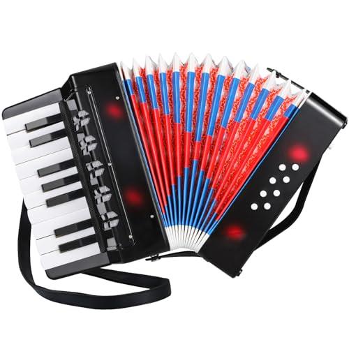 Fisarmonica per Bambini,17 Tasti 8 Bassi Pianoforte Organetto con Cinghie Regolabili,Fisarmonica a Bottonicon per Adulti e Bambini dai 3 anni,Concertina Strument Musicale per Principianti (Nero)