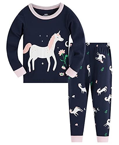 TEDD Pigiama Ragazza Unicorno 100% Cotone Lungo Biancheria da Notte Vestiti Bambina Invernale Due Pezzi Impostato Natale Regalo per Bambini 2-3 Anni