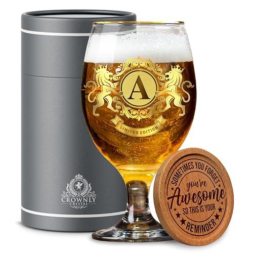 CROWNLY CRYSTAL Bicchieri da birra personalizzati per uomini, papà, zio, fidanzato, regalo di compleanno per nonno, set