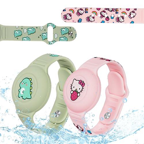 AXFEE Bracciale in Morbido Silicone per Bambini,2 Pezzi Compatibile con Apple Airtag, Protettiva GPS Anti-Perso, Localizzatore di Monitoraggio Regolabile,Cinturino per Adolescenti Anziani, Rosa+Verde