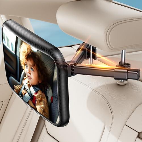 Specchietto Retrovisore Bambini Poggiatesta Auto, 100% Infrangibile Specchietto Retrovisore Auto, Rotazione a 360° Specchio Macchina Neonato Sedile Posteriore, Accessori per auto da viaggi