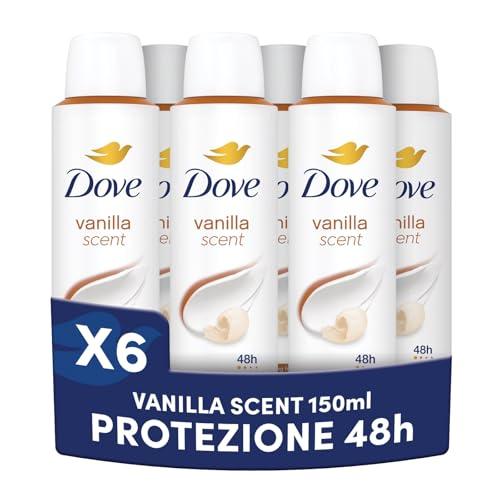 Dove Deodorante Spray, Dove Classic Care Vaniglia, Deodorante Antitraspirante Spray, Protezione Fino a 48 Ore, con 1/4 di Crema Idratante, Formula Delicata, Deodorante Uomo e Donna, 6 Pezzi da 150 ml