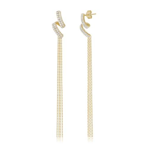 Meissa Orecchini pendenti Orecchini con pietra argento 925 Orecchini da ballo per la donna Matrimonio Dichiarazione Orecchini lunghi Diamante, Oro