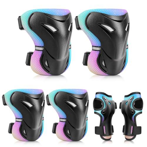 YOOXARMOR Set di Protezioni per Bambini da 3-6-13 Anni, Ginocchiere, Gomitiere, Polsiere Regolabili per Pattini a Rotelle, BMX, Bici,Ciclismo,Skateboard,Pattini in linea,Monopattini[6 Pezzi]
