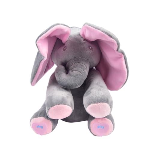 YYZGGLING Elefante elettrico di peluche Elefante Peek-a-boo con occhi coperti di musica Piccolo elefante che canta Giocattoli di peluche animale (1)