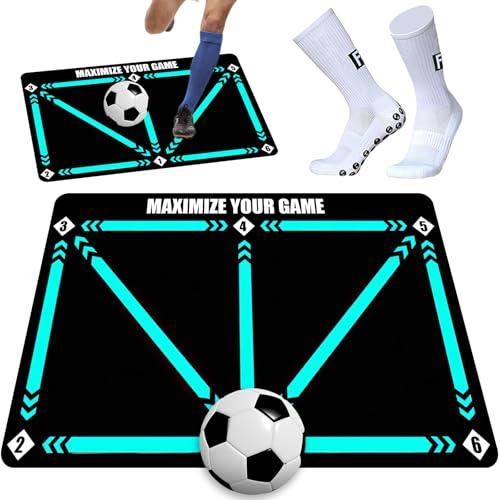YUJUVI Tappetino da Allenamento per Calcio Tappetino Allenamento Con Calze Set 90x60cm Tappetino da Antiscivolo Accessori Allenamento per Allenamento