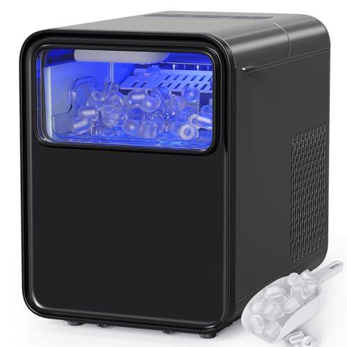 QEXREED Macchina per cubetto ghiaccio piccola 12 kg/24 h, 9 cubetto in 6 minuti, autopulente con paletta e cestello, 2 misure, nero